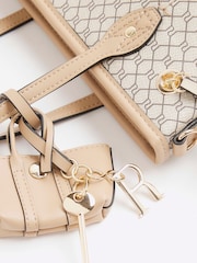 River Island Beige Monogram Tie Side Small Shopper Bag - Image 4 of 6