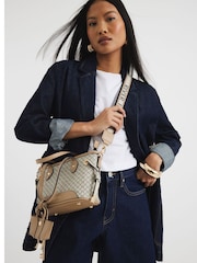 River Island Beige Monogram Tie Side Small Shopper Bag - Image 6 of 6