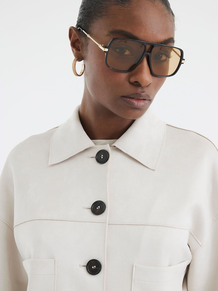 River Island Stone Suedette Overshirt - Image 3 of 3