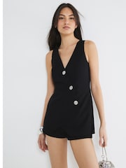 Negro - River Island Asymmetric Waistcoat Playsuit - Imagen 2 de 4
