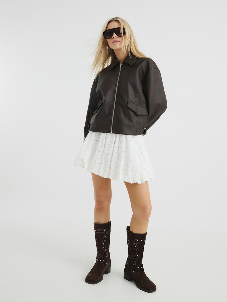 River Island White 100% Cotton Broderie Puff Ball Mini Skirt - Image 2 of 4