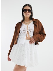 River Island White 100% Cotton Broderie Puff Ball Mini Skirt - Image 5 of 6