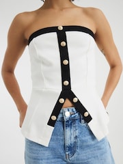 River Island Cream Bandeau Button Front Top - Image 1 of 4