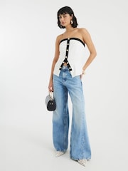 River Island Cream Bandeau Button Front Top - Image 4 of 4