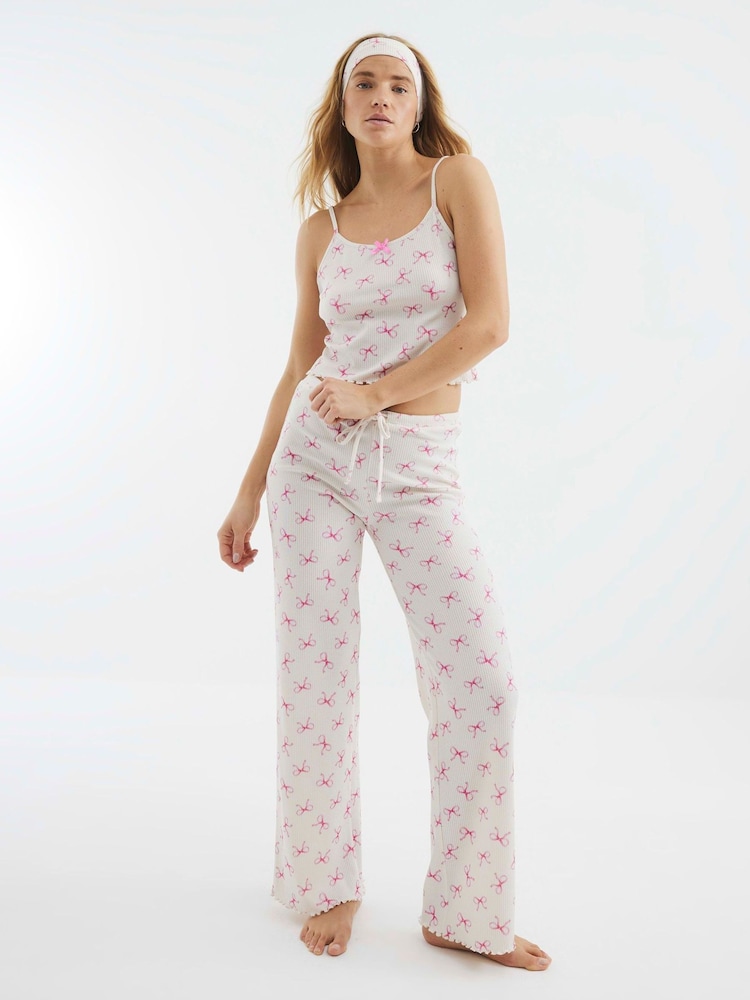 River Island Cream Bow Cami and Trouser Pyjamas Set - Image 4 of 4
