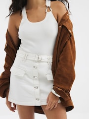 River Island White Button Front 100% Cotton Mini Skirt - Image 3 of 3