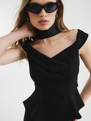 River Island Black Double Breasted Bardot Top - Image 1 of 5