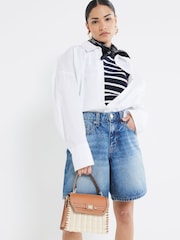 River Island Blue Petite Longline Bermuda Denim 100% Cotton Shorts - Image 1 of 5