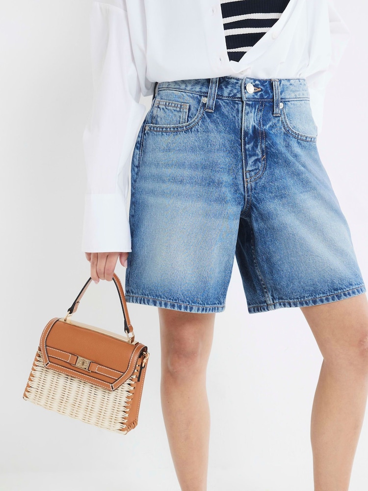 River Island Blue Petite Longline Bermuda Denim 100% Cotton Shorts - Image 4 of 5