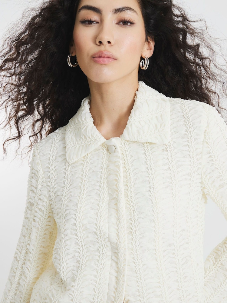 River Island Cream Textured Collar Jacket - Image 4 of 6