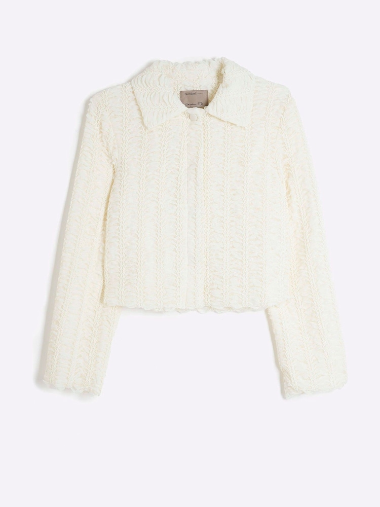 River Island Cream Textured Collar Jacket - Image 5 of 6