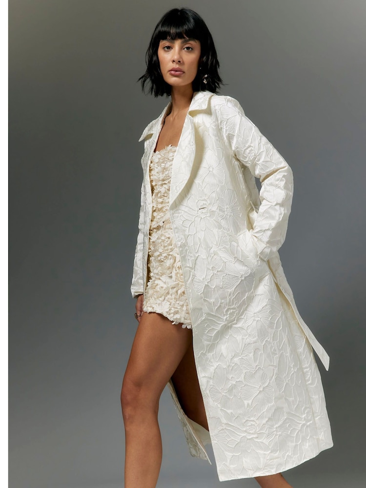 River Island Cream Floral Trench Coat - Image 4 of 4