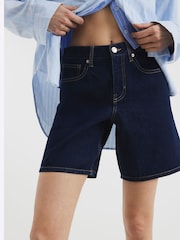 River Island Dark Blue Bermuda Denim 100% Cotton Shorts - Image 1 of 4