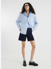 River Island Dark Blue Bermuda Denim 100% Cotton Shorts - Image 3 of 4