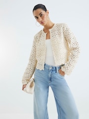 River Island Cream Crochet Cropped Jacket - Image 1 of 4