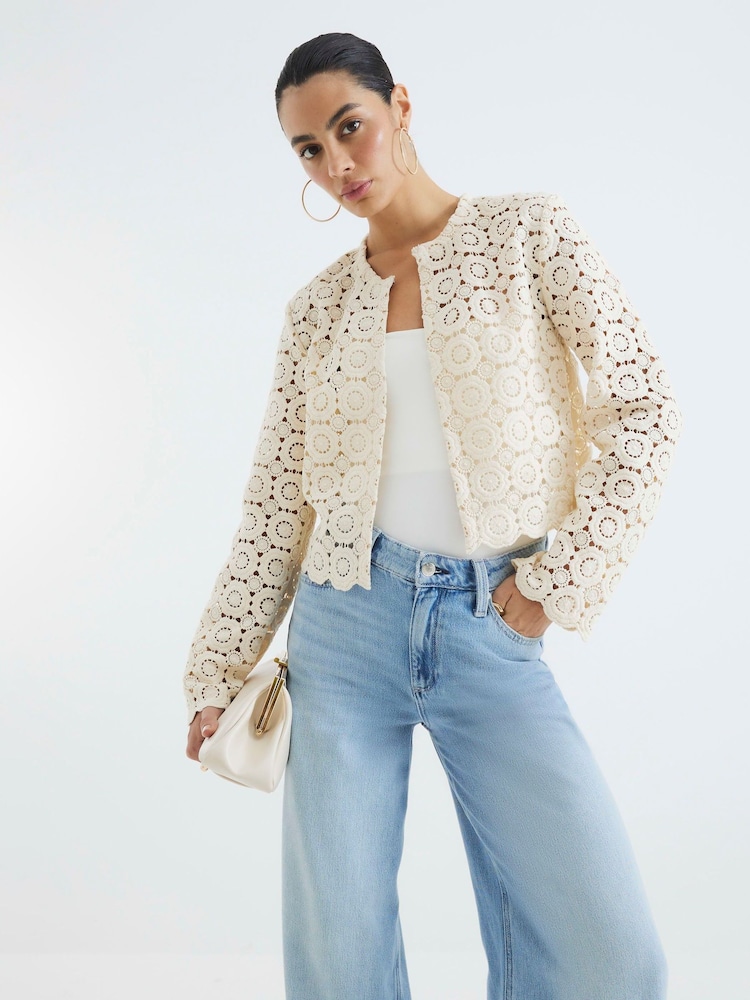 River Island Cream Crochet Cropped Jacket - Image 1 of 4