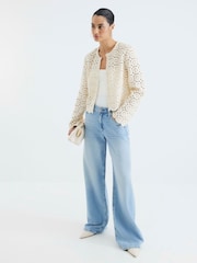 River Island Cream Crochet Cropped Jacket - Image 3 of 4