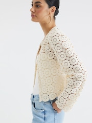 River Island Cream Crochet Cropped Jacket - Image 4 of 4