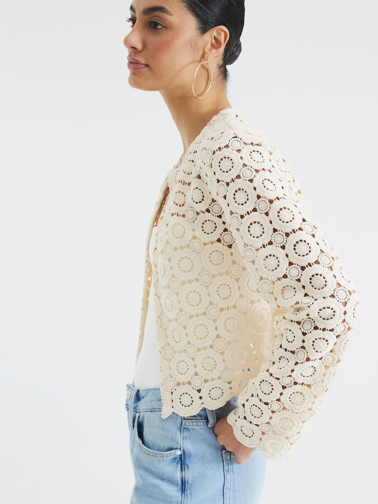 River Island Cream Crochet Cropped Jacket - Image 4 of 4