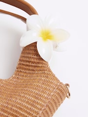 Коричневый - River Island Small Raffia Charm Tote Bag - Image 5 of 6