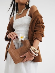 Коричневый - River Island Small Raffia Charm Tote Bag - Image 6 of 6