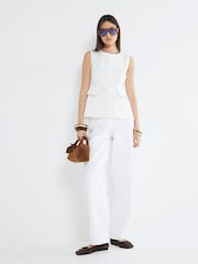River Island White Peplum Crew Neck Denim 100% Cotton Vest - Image 1 of 4