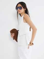 River Island White Peplum Crew Neck Denim 100% Cotton Vest - Image 2 of 4