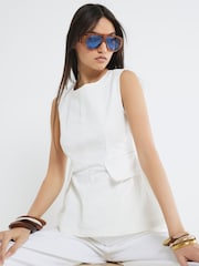 River Island White Peplum Crew Neck Denim 100% Cotton Vest - Image 3 of 4