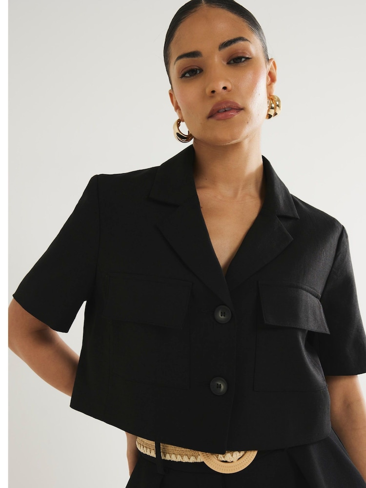 River Island Petite 100% Cotton Short Sleeve Cropped Jacket - Imagen 1 de 6