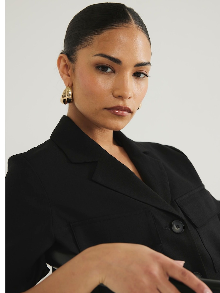 River Island Black Petite 100% Cotton Short Sleeve Cropped Jacket - Image 3 of 6