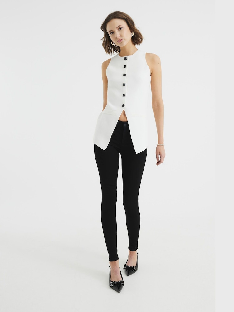 River Island Cream Longline Waistcoat - Image 2 of 6 River Island Cream Longline Waistcoat - Image 2 of 6