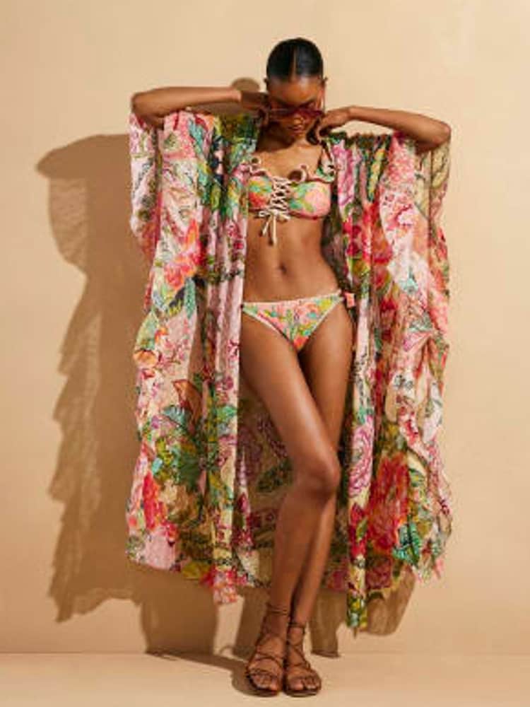 River Island Pink Floral Chiffon Kaftan - Image 1 of 4