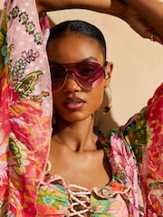 River Island Pink Floral Chiffon Kaftan - Image 3 of 4