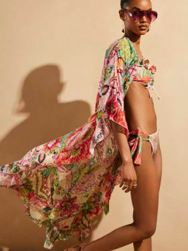 River Island Pink Floral Chiffon Kaftan - Image 4 of 4