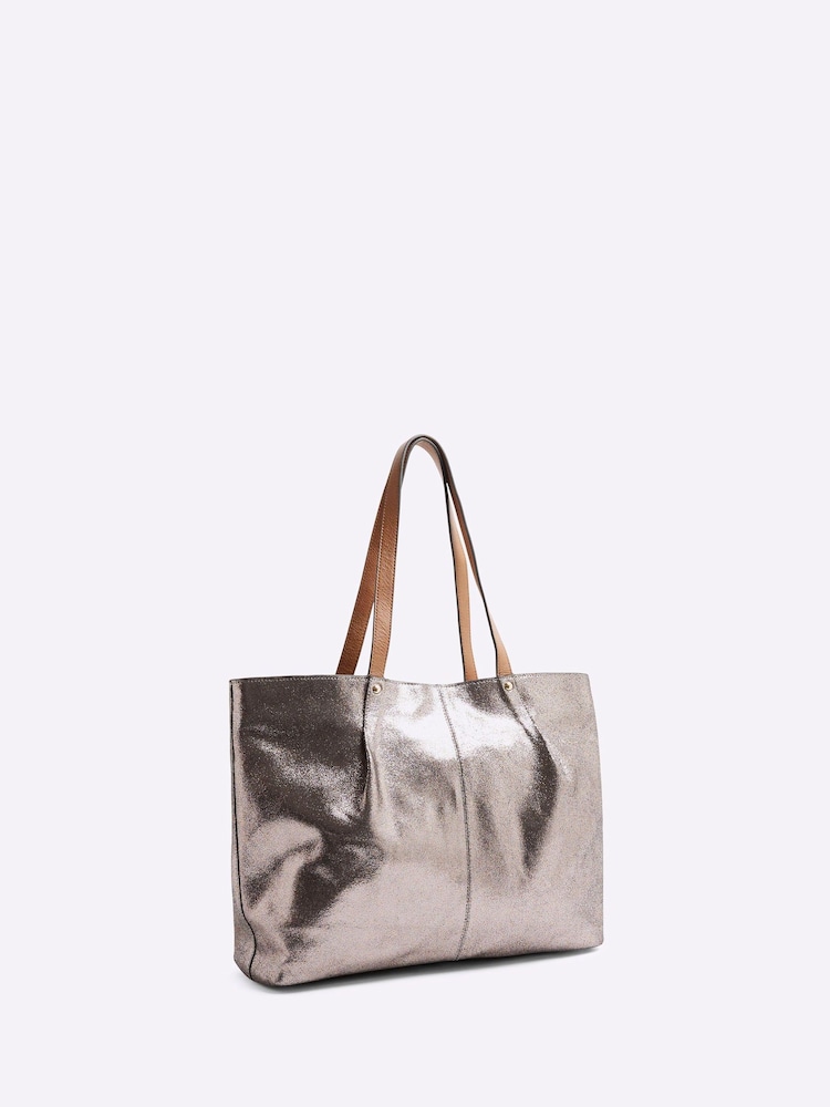 River Island Grey Metallic Leather Shopper Bag - Image 3 of 6