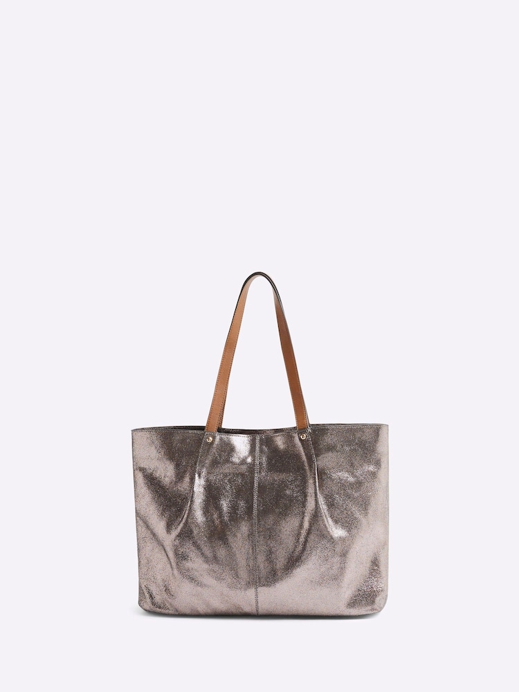River Island Grey Metallic Leather Shopper Bag - Image 4 of 6