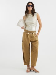 River Island Gold Coated Rib Drape Top - Image 1 of 4