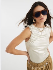 River Island Gold Coated Rib Drape Top - Image 2 of 4