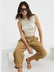 River Island Gold Coated Rib Drape Top - Image 3 of 4