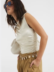River Island Gold Coated Rib Drape Top - Image 4 of 4
