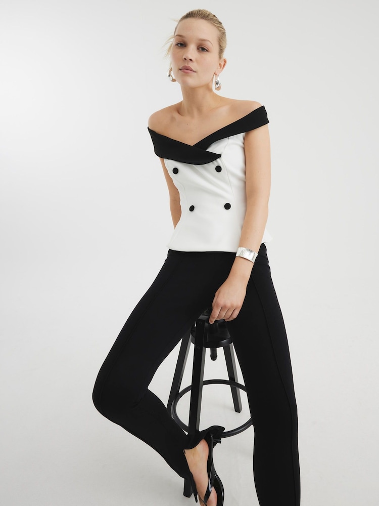 River Island White Double Breasted Bardot Top - Image 1 of 4 River Island White Double Breasted Bardot Top - Image 1 of 4