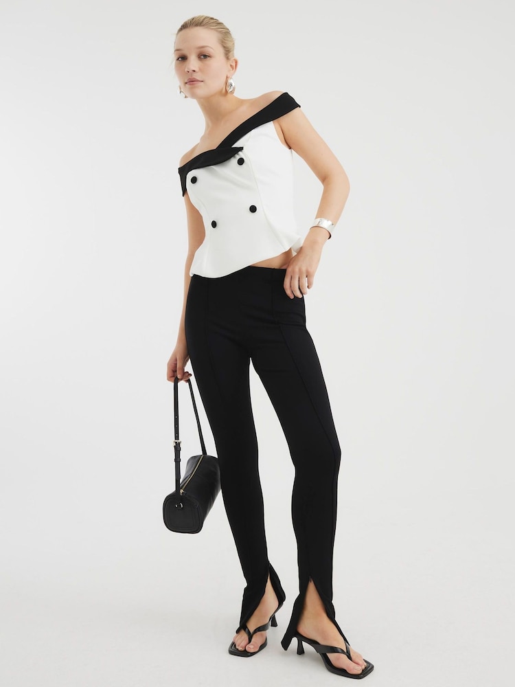 River Island White Double Breasted Bardot Top - Image 2 of 4 River Island White Double Breasted Bardot Top - Image 2 of 4