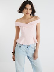 River Island Pink Double Breasted Bardot Top - Image 2 of 4