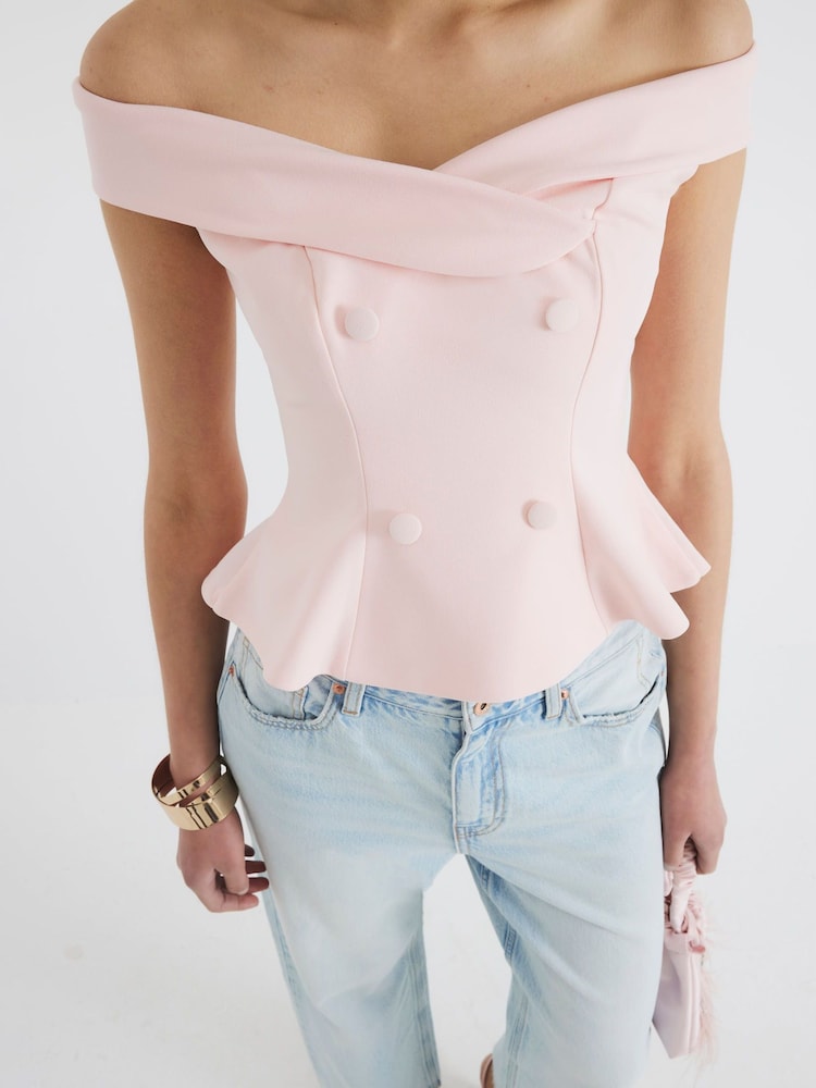 River Island Pink Double Breasted Bardot Top - Image 4 of 4 River Island Pink Double Breasted Bardot Top - Image 4 of 4