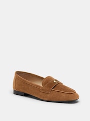 COACH Brown Sculpted C Suede Loafers - Image 2 of 5