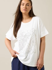 Evans White Chain Detail 100% Cotton T-Shirt - Image 1 of 7