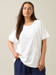 Evans White Chain Detail 100% Cotton T-Shirt - Image 6 of 7