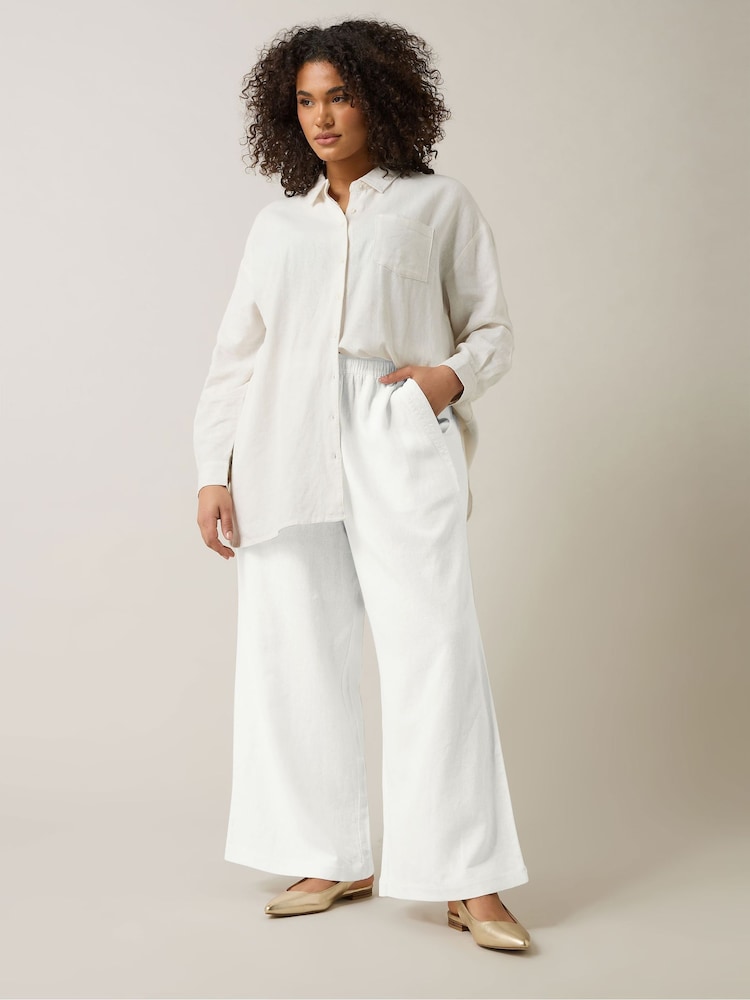 Evans Wide Leg Linen Rich White Trousers - Image 1 of 5 Evans Wide Leg Linen Rich White Trousers - Image 1 of 5