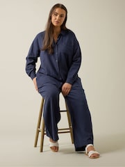 Evans Wide Leg Linen Rich White Trousers - Image 1 of 5