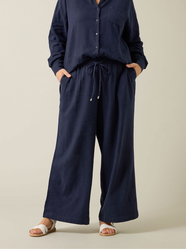 Evans Wide Leg Linen Rich White Trousers - Image 2 of 5